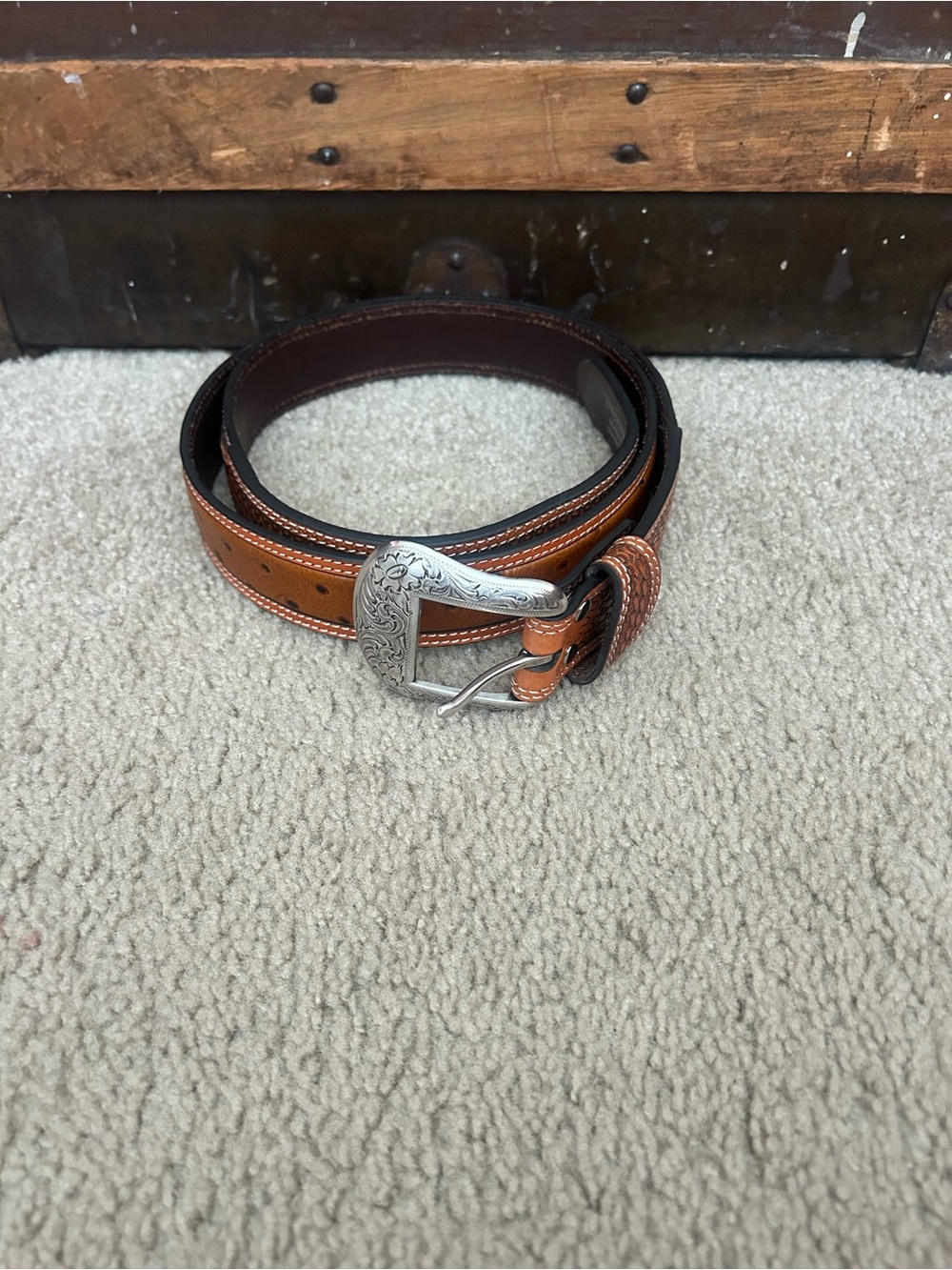 Nocona Belt Co. Men's Brown Braided Belt 1.5in Wide Size 46 Adjustable Buckle